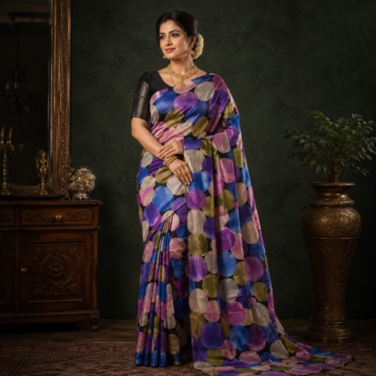 Multicolor abstract pure silk saree worn by a woman
