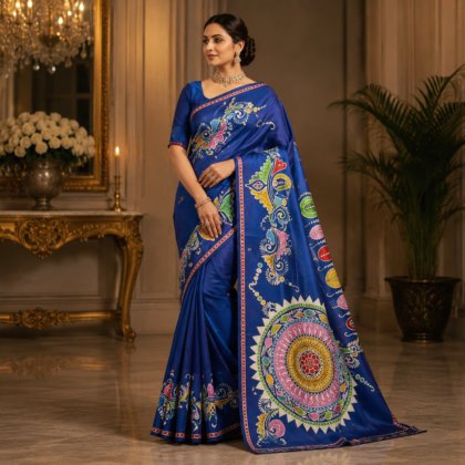 Bishnupuri Batik Silk Saree with colourful floral and traditional motifs