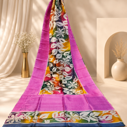 Pure Silk Multicolour Floral Saree Magenta Pink