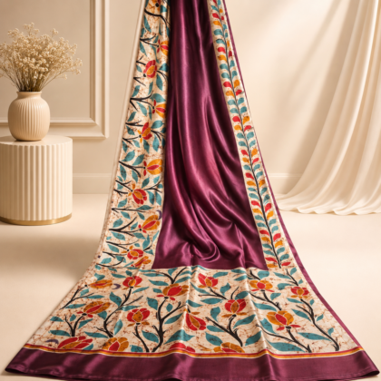 Pure silk floral printed saree with multicolour floral artwork