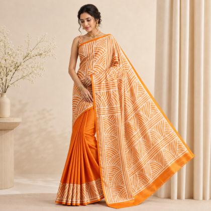 Hand painted Bishnupuri silk saree with hand batik artwork