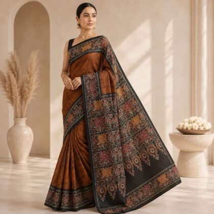 Bishnupuri hand batik silk saree with hand painted artwork