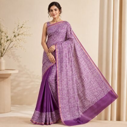 Hand painted Bishnupuri silk saree in pure 3-ply hand batik silk