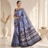 Indigo maroon heritage print silk saree with intricate traditional motifs