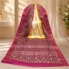 Magenta Tussar Silk Saree with floral and geometric motifs