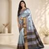 Tussar Silk Saree with Floral Border – Silk Mark Certified