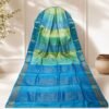 Blue Green Tussar Silk Saree with Chevron Pattern